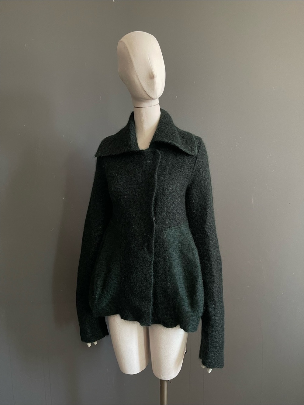 Vintage Donna Karan Archive Sample Forest Green Brushed Knit Peplum Jacket Y2K
